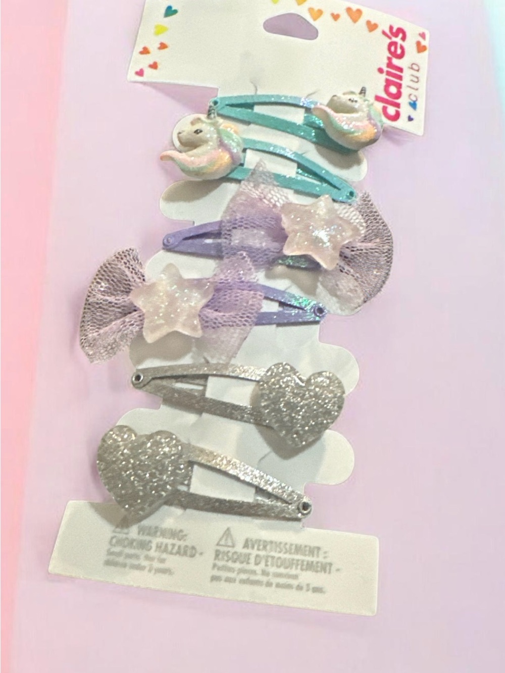 Claire's Pastel Mermaid, Lavender Star & Silver Heart Hair Clip Set
1030